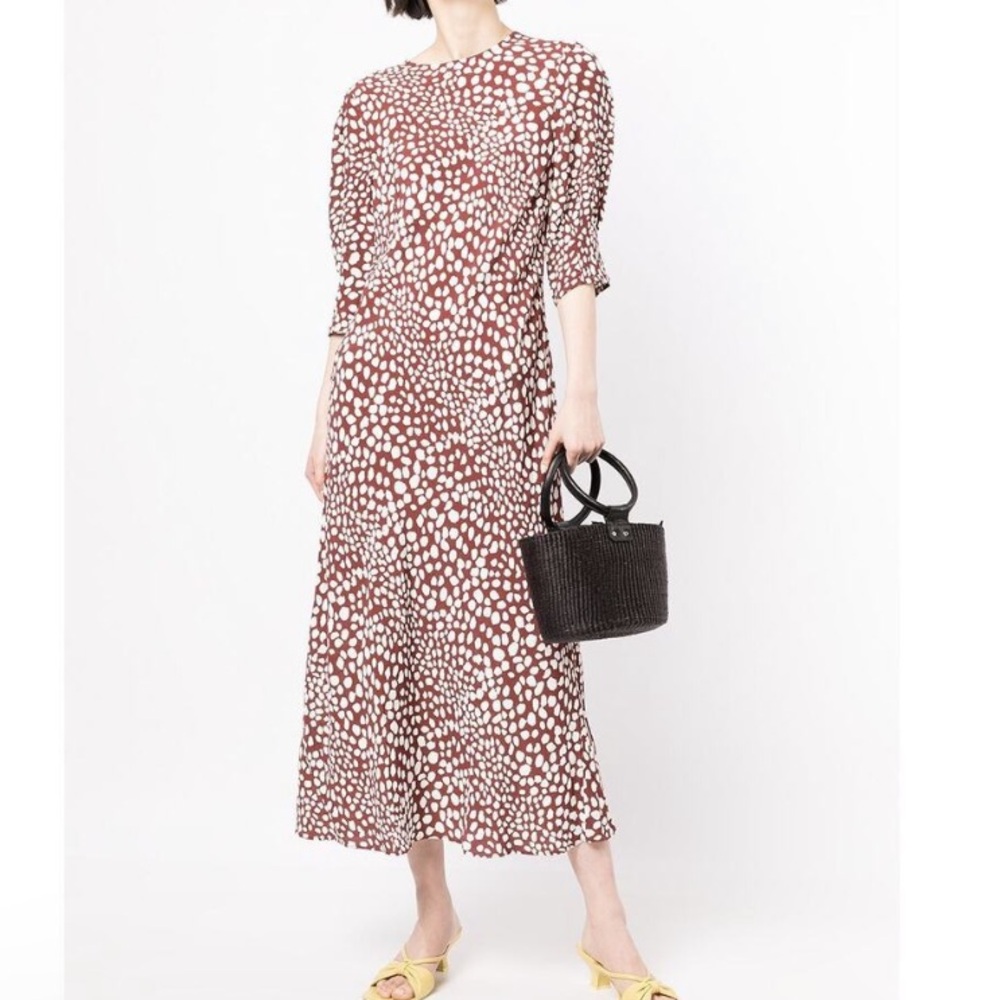 Rixo Jess Brown And White Midi Dress View 6